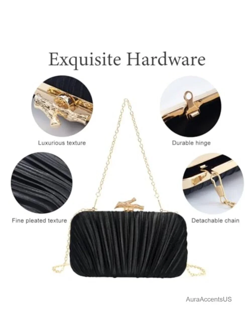 Satin Pleated Evening Clutch with Chain Strap